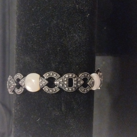 Vintage PAJ BB Silver Tone Faux Mother Of Pearl Tennis Bracelet - Picture 1 of 5